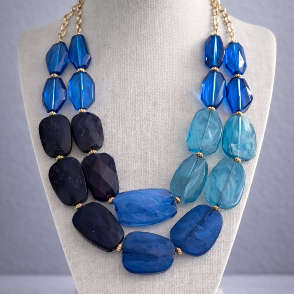 Mode Blue Multi-Strand Statement Necklace & Matching Earrings Set NWT